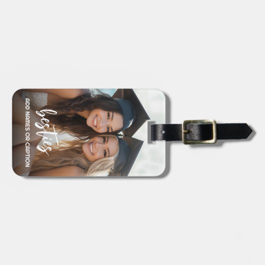 Besties met foto en aangepaste tekst - Script Bagagelabel (Voorkant horizontaal)