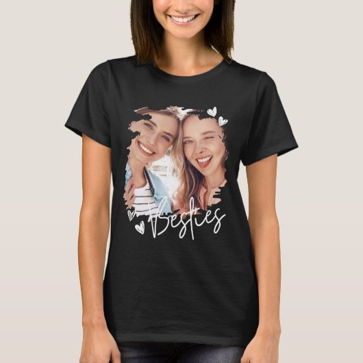 Besties Modern Cool Hearts Beste Vrienden Foto T-shirt (Voorkant)