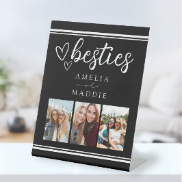 Besties Modern Photo Collage Black and White  Reclamebord Met Voetstuk