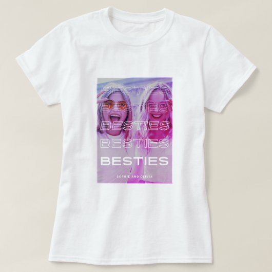 Besties | Moderne tekst en kleurrijk fotoeffect T-shirt (Design voorkant)