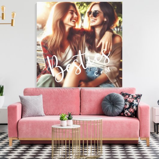 Besties Monogram Namen Vrienden Keepsake Canvas Afdruk (Insitu (Woonkamer))