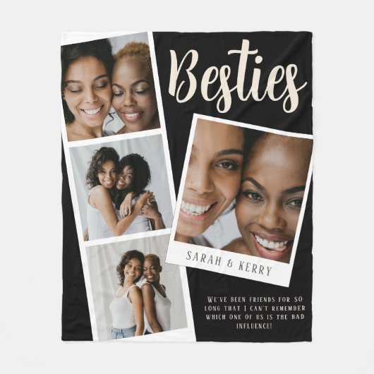 Besties Photo Collage Black Fleece Blanket (Voorkant)