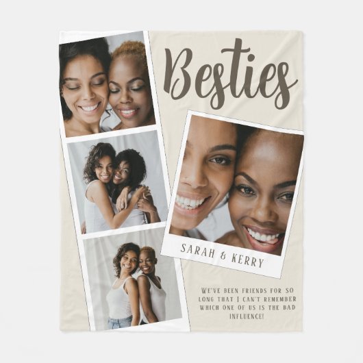 Besties Photo Collage Cream Fleece Blanket (Voorkant)