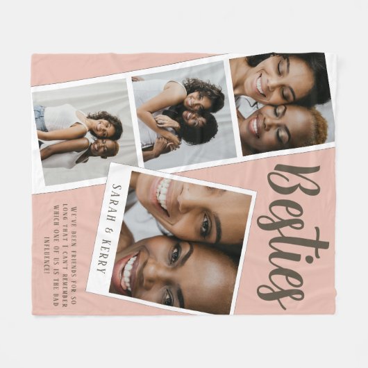 Besties Photo Collage Pink Fleece Blanket (Voorkant (Horizontaal))