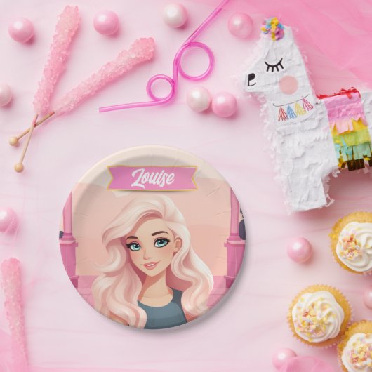 Besties Pink Doll Girly Party Papieren Bordje (Feest)