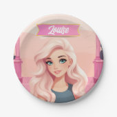 Besties Pink Doll Girly Party Papieren Bordje (Voorkant)