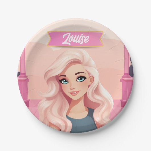 Besties Pink Doll Girly Party Papieren Bordje (Voorkant)