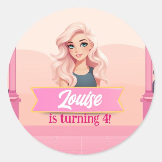 Besties Pink Doll Ronde Sticker (Voorkant)