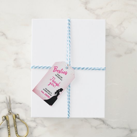 Besties Pop Roze Glitter Party Cadeaulabel (Met Touw)