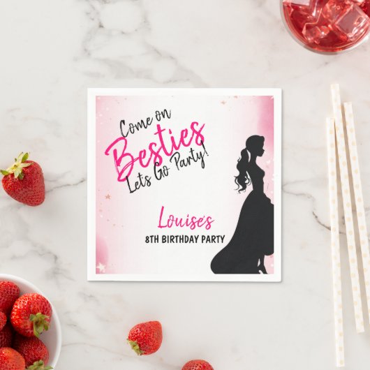 Besties Pop Roze Glitter Party Servet (Insitu)