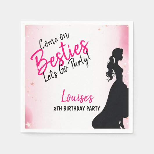 Besties Pop Roze Glitter Party Servet (Voorkant)