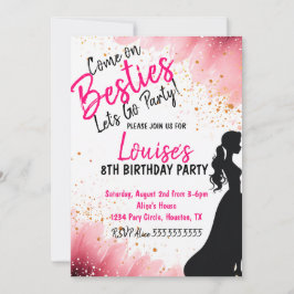 Besties Pop Roze Glitter Party Verjaardag Kaart