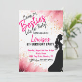 Besties Pop Roze Glitter Party Verjaardag Kaart (Staand voorkant)