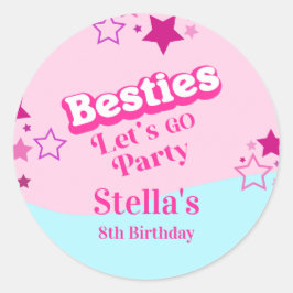 Besties Retro Doll Party Ronde Sticker