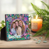 Besties  Roze Bloemen Foto Gepersonaliseerd Fotoplaat