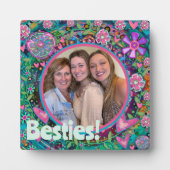 Besties  Roze Bloemen Foto Gepersonaliseerd Fotoplaat (Voorkant)