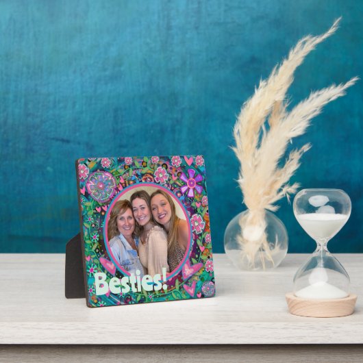 Besties  Roze Bloemen Foto Gepersonaliseerd Fotoplaat (Insitu)