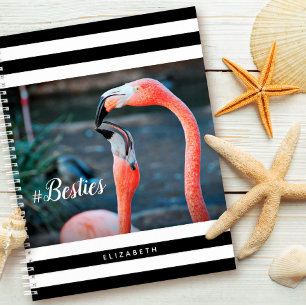 Besties Roze flamingos Black Witte Stripes Aangepa Notitieboek