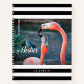Besties Roze flamingos Black Witte Stripes Aangepa Notitieboek (Voorkant)
