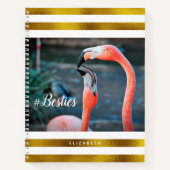 Besties Roze Flamingo's Goud Wit Strepen Aangepast Notitieboek (Voorkant)