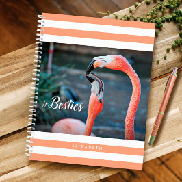 Besties Roze Flamingo's Sinaasappel Strepen Aangep Notitieboek