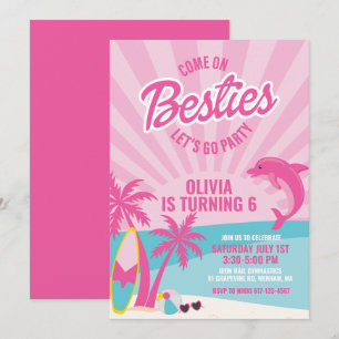 Besties roze malibu strand verjaardag kaart