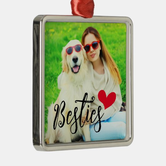 Besties Schattige Hond Moeder Rood Hart Foto Metalen Ornament (Rechts)