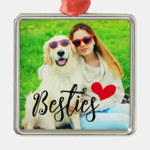 Besties Schattige Hond Moeder Rood Hart Foto Metalen Ornament