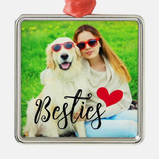 Besties Schattige Hond Moeder Rood Hart Foto Metalen Ornament (Voorkant)
