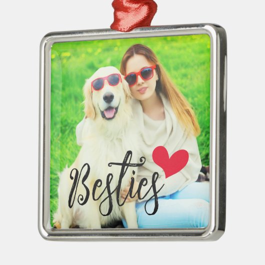 Besties Schattige Hond Moeder Rood Hart Foto Metalen Ornament (Links)