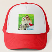 Besties Schattige Hond Moeder Rood Hart Foto Trucker Pet (Voorkant)