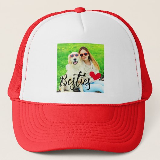 Besties Schattige Hond Moeder Rood Hart Foto Trucker Pet (Voorkant)