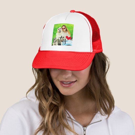 Besties Schattige Hond Moeder Rood Hart Foto Trucker Pet (In situ)