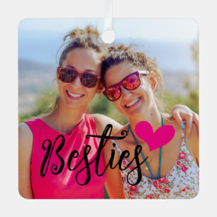 Besties Schattige Hot Pink Heart Foto Metalen Ornament