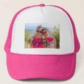 Besties Schattige Hot Pink Heart Foto Trucker Pet (Voorkant)
