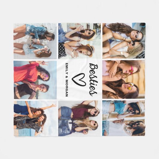 Besties Script Gift voor Vrienden Fotocollage Fleece Deken (Voorkant (Horizontaal))