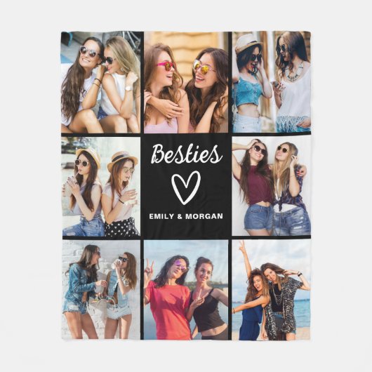 Besties Script Gift voor Vrienden Fotocollage Fleece Deken (Voorkant)