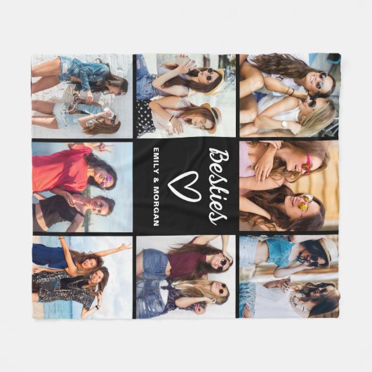 Besties Script Gift voor Vrienden Fotocollage Fleece Deken (Voorkant (Horizontaal))