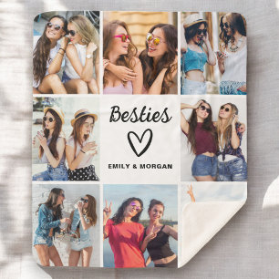 Besties Script Gift voor Vrienden Fotocollage Sherpa Deken