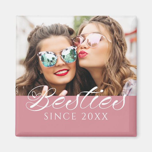 "Besties sinds" aangepaste foto stoffig roze chic Magneet (Voorkant)