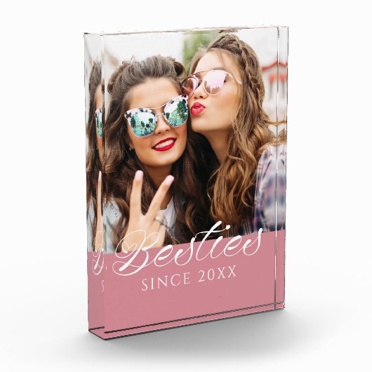 "Besties sinds" Script Dusty Pink Chic Fotoblokken (Links)