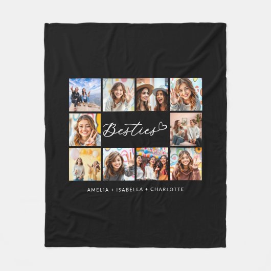 Besties Ten Fotocollage Modern BBF Slank Zwart Fleece Deken (Voorkant)