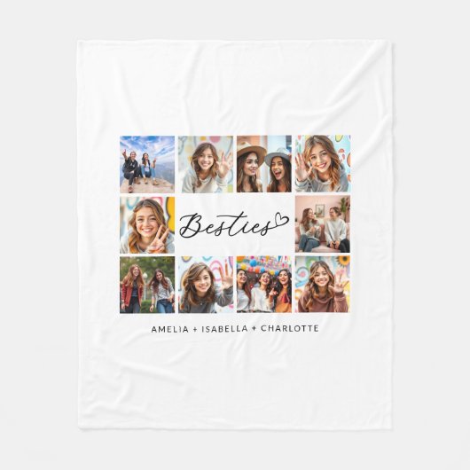 Besties Ten Fotocollage Modern Script BBF Fleece Deken (Voorkant)
