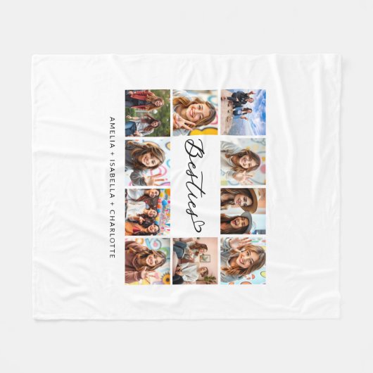 Besties Ten Fotocollage Modern Script BBF Fleece Deken (Voorkant (Horizontaal))