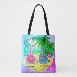 Besties trip zomer strand blauw gepersonaliseerd tote bag