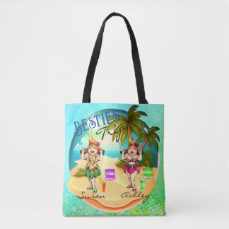 Besties trip zomer strand blauw gepersonaliseerd tote bag