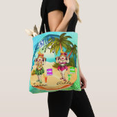 Besties trip zomer strand blauw gepersonaliseerd tote bag (Dichtbij)