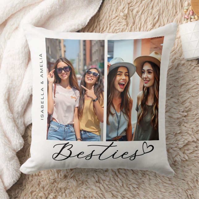 Besties Twee Foto's Kalligrafie Script Hart BFF Kussen (Deken)