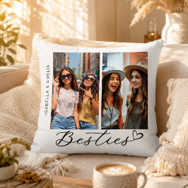 Besties Twee Foto's Kalligrafie Script Hart BFF Kussen