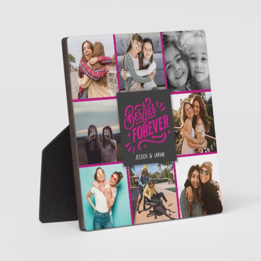 Besties voor altijd roze tekst 8 fotocollage fotoplaat (Voorkant)